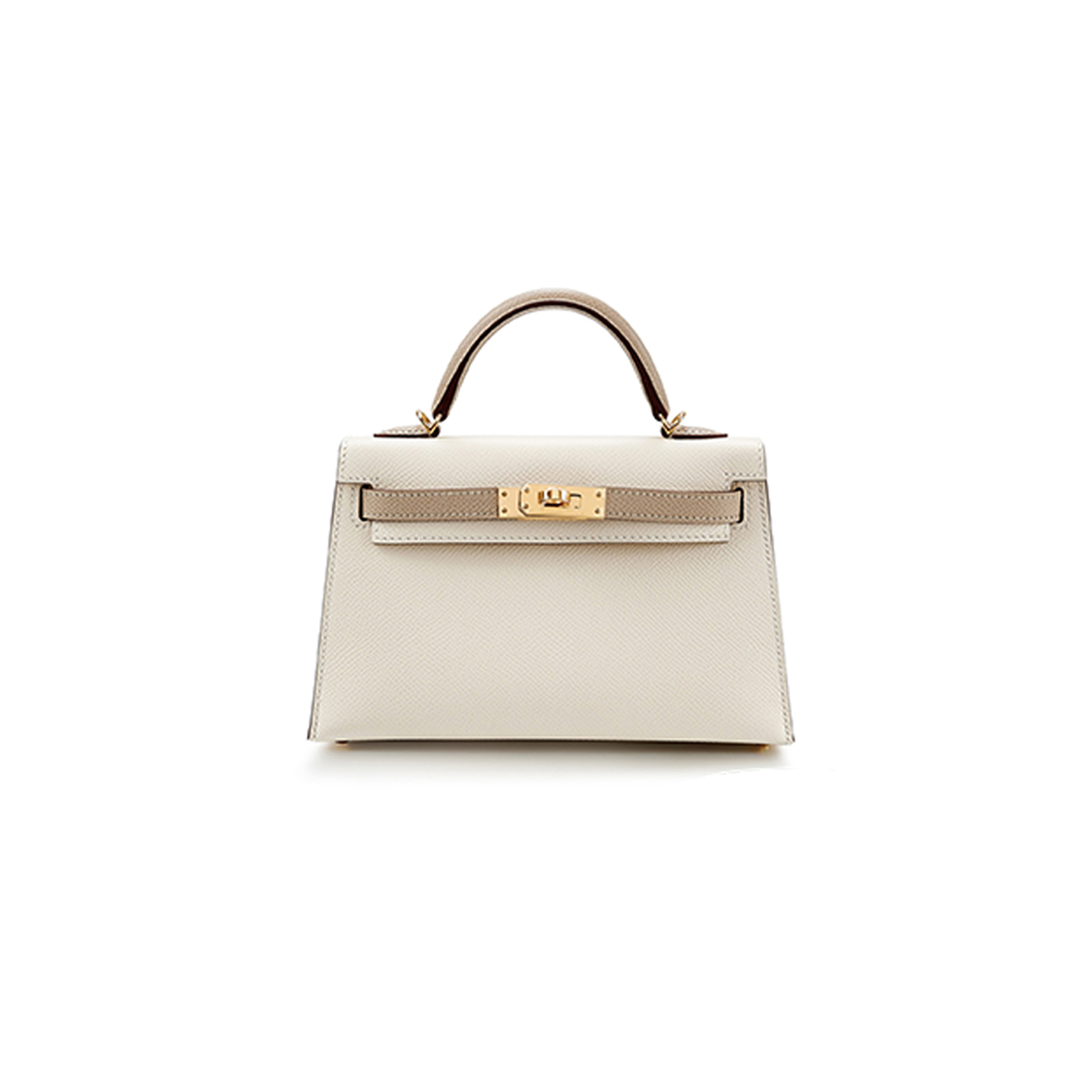 HERMÈS MINI KELLY II EPSOM CREAM WHITE WINDBREAKER GRAY GOLD HARDWARE (19*12*5.5cm)